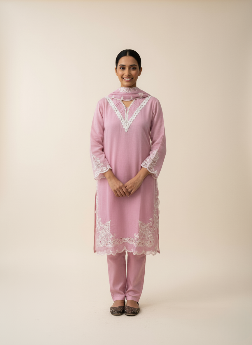 Mauve Embroidered Straight Kurta set