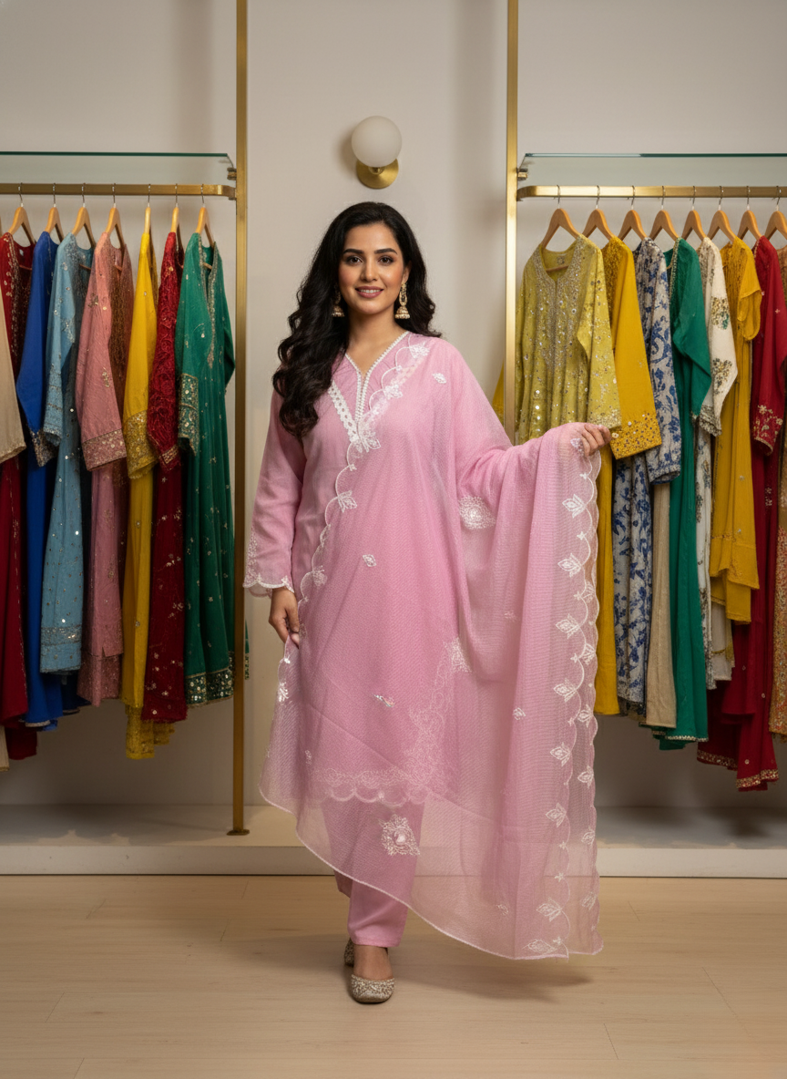 Mauve Embroidered Straight Kurta set