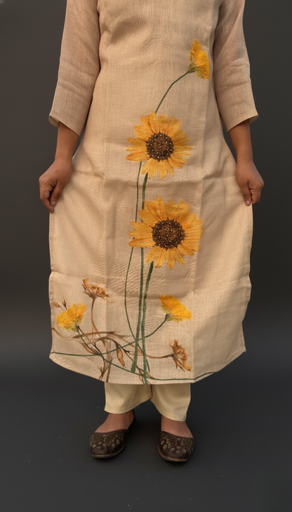 Sunflower printed linen