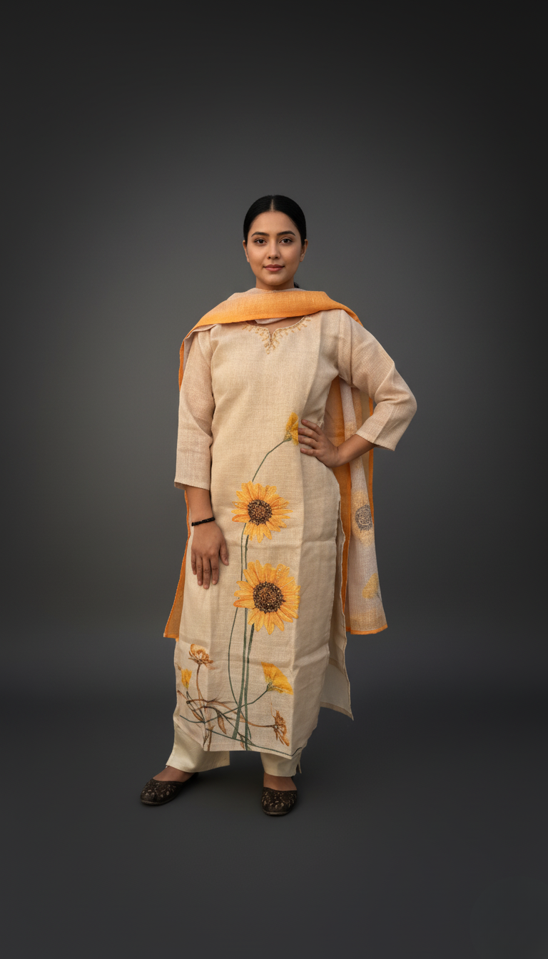 Sunflower printed linen