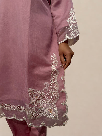 Mauve Embroidered Straight Kurta set