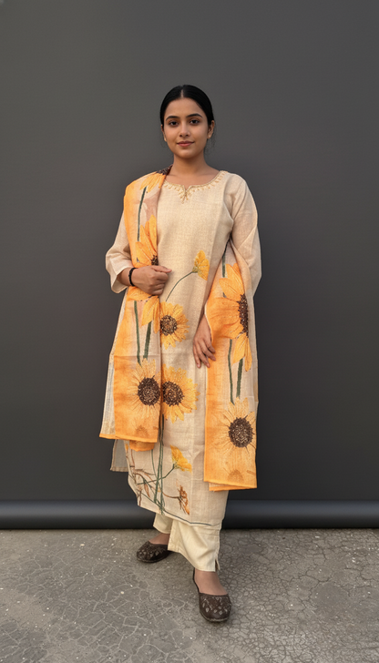 Sunflower printed linen