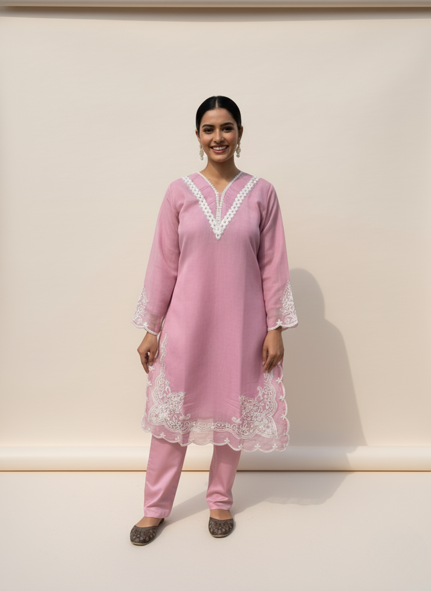 Mauve Embroidered Straight Kurta set