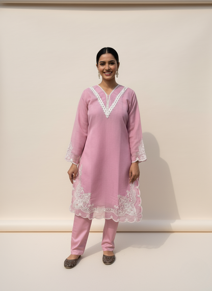 Mauve Embroidered Straight Kurta set