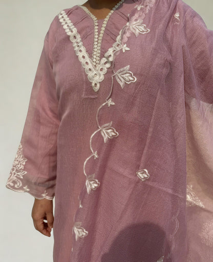 Mauve Embroidered Straight Kurta set