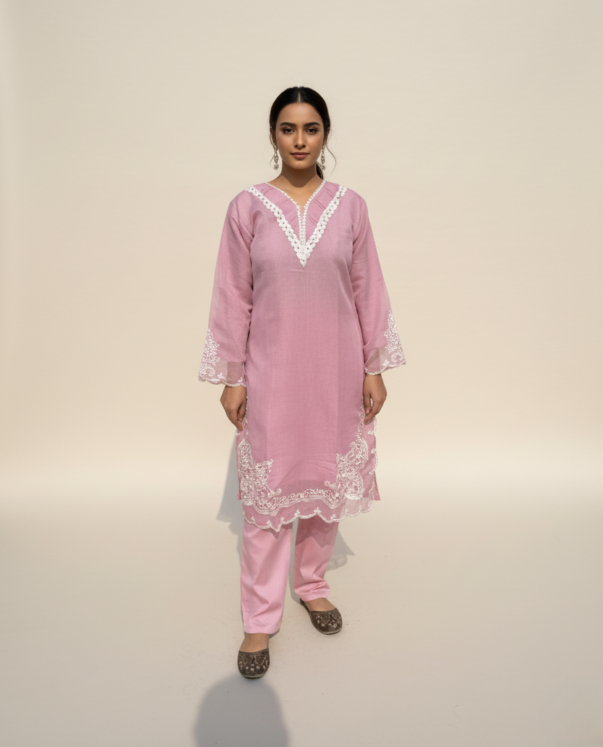 Mauve Embroidered Straight Kurta set