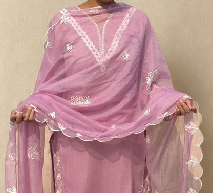 Mauve Embroidered Straight Kurta set