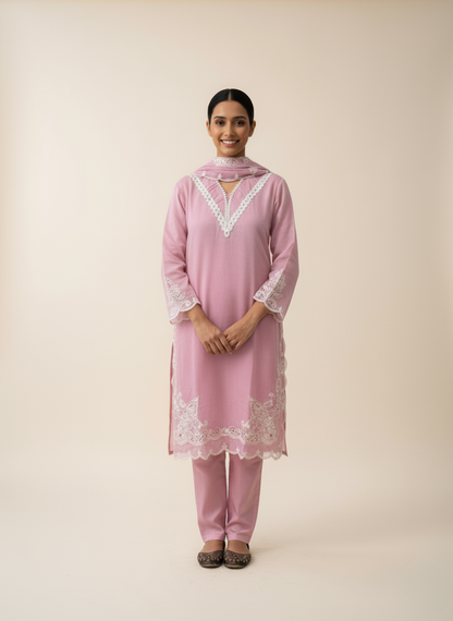 Mauve Embroidered Straight Kurta set