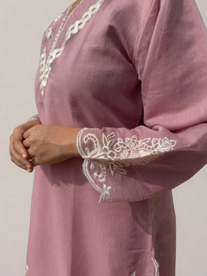 Mauve Embroidered Straight Kurta set